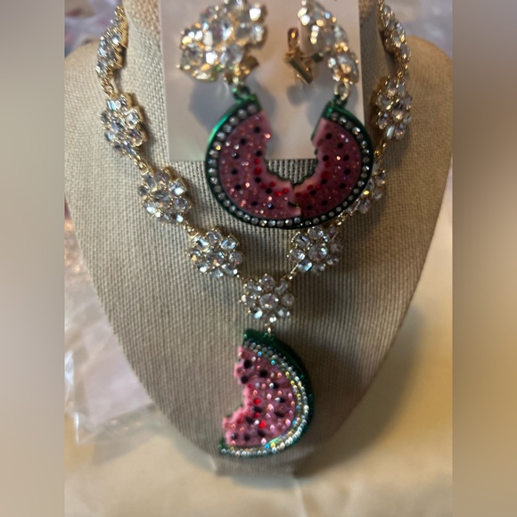 Betsey Johnson Jewelry - Betsey Johnson Watermelon Necklace with Pink and Green Accents with Earrings